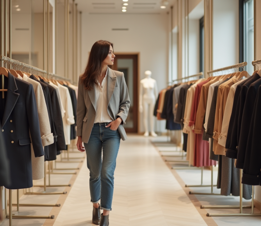 Femme élégante dans une boutique de mode moderne