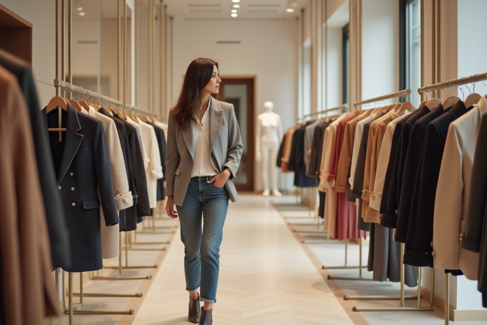 femme-mode-boutique Femme élégante dans une boutique de mode moderne