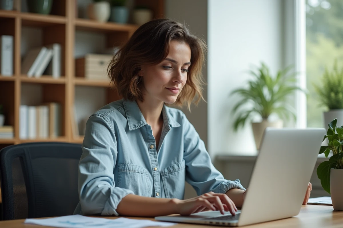 Femme en retouche photo dans un bureau lumineux