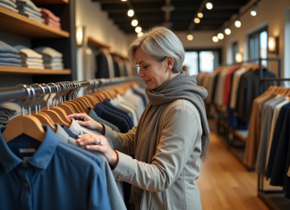 Vêtements : qui sont les plus grands acheteurs ? Femme d'âge moyen examine des vêtements dans un magasin moderne