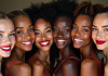 Groupe de femmes avec rouge à lèvres varié souriantes