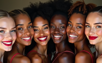 Rouge à lèvres idéal pour carnation : conseils & astuces makeup Groupe de femmes avec rouge à lèvres varié souriantes