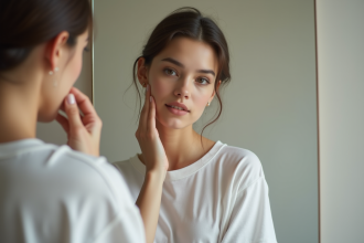 Jeune femme regardant son reflet dans un miroir