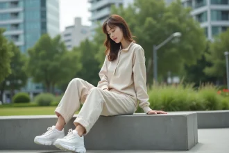 Jeune femme en ville prenant un selfie en extérieur