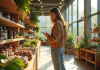 Jeune personne achetant dans un magasin écologique moderne