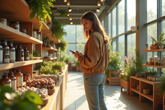 Jeune personne achetant dans un magasin écologique moderne