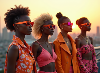 Jeunes adultes mode futuriste sur un rooftop en ville