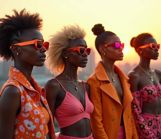 Jeunes adultes mode futuriste sur un rooftop en ville