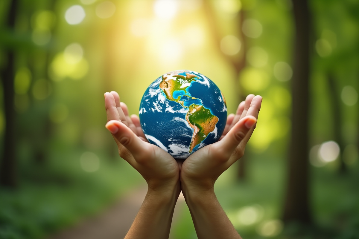 Mains tenant un globe au-dessus d