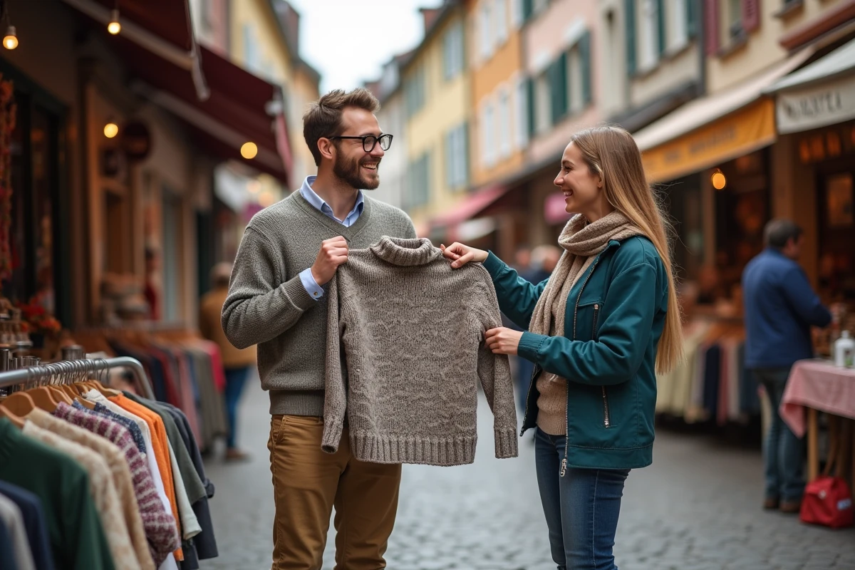 Jeune homme avec chemise à Strasbourg au marché