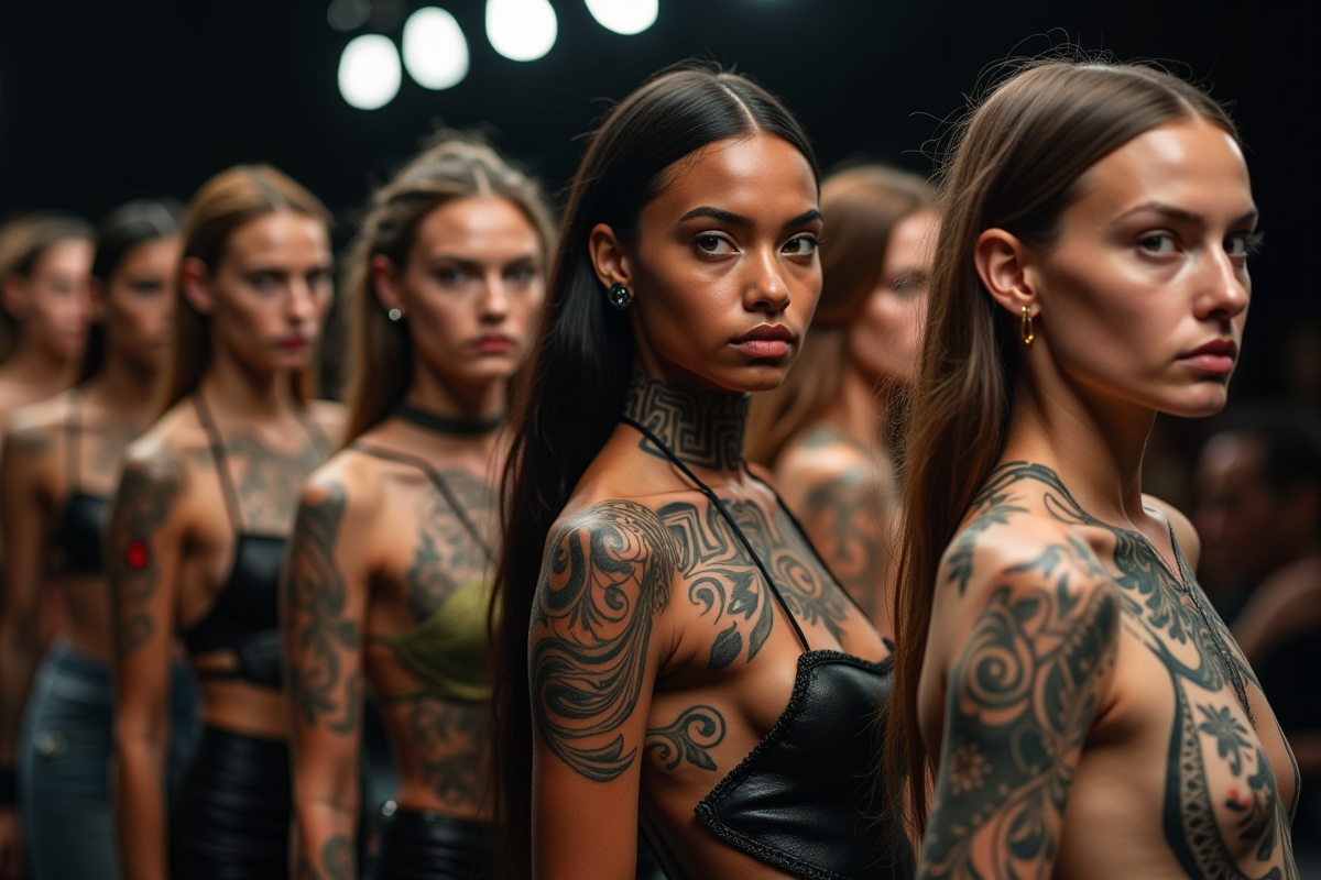 Groupe de models backstage avec tatouages mohori modernes