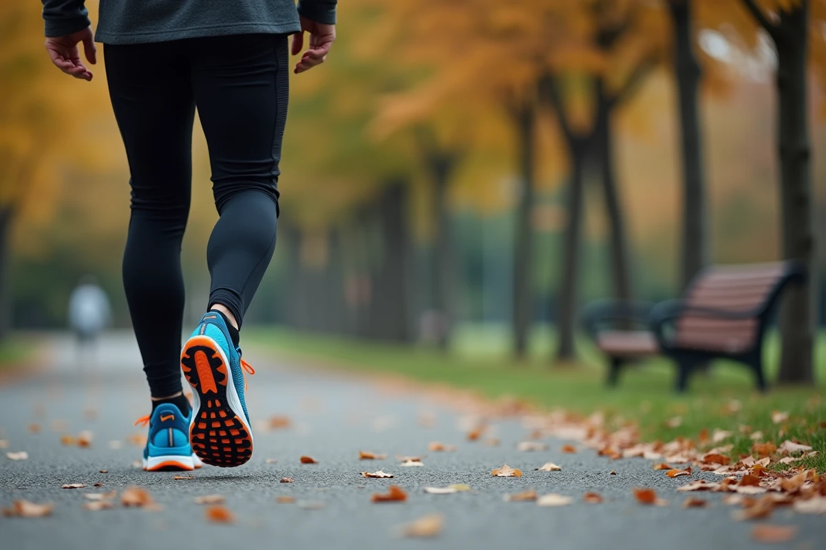 Homme sportif en Nike Pegasus Trail dans un parc urbain en automne